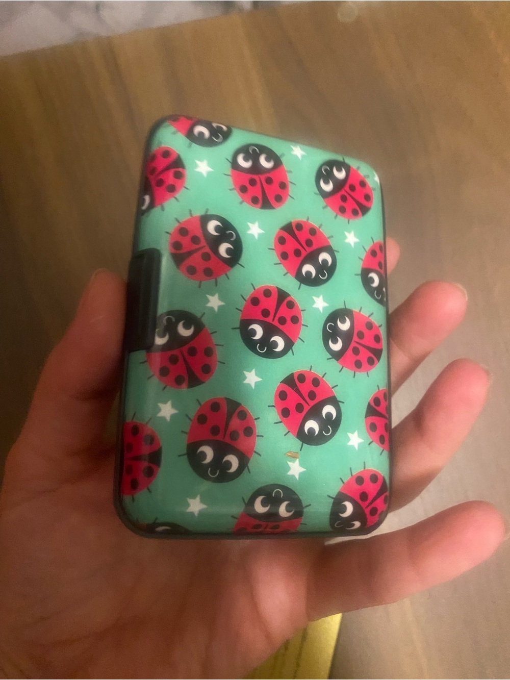 Cute Ladybug Pattern Card Wallet Case - Teal